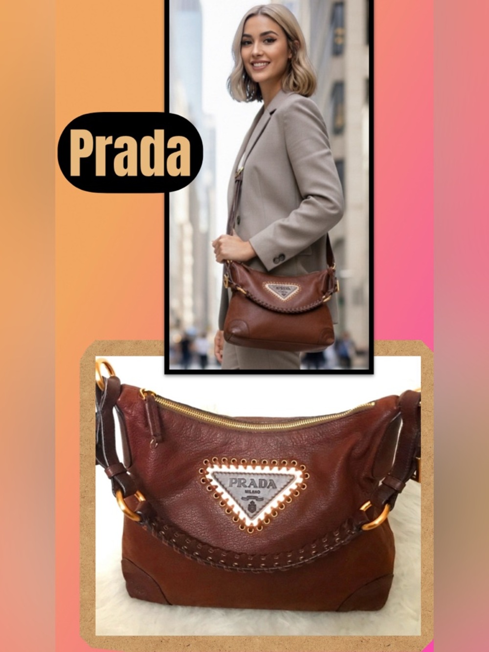 Prada Vitelo large Triangle Logo Shoulder Bag “unique”Amazing Condition!